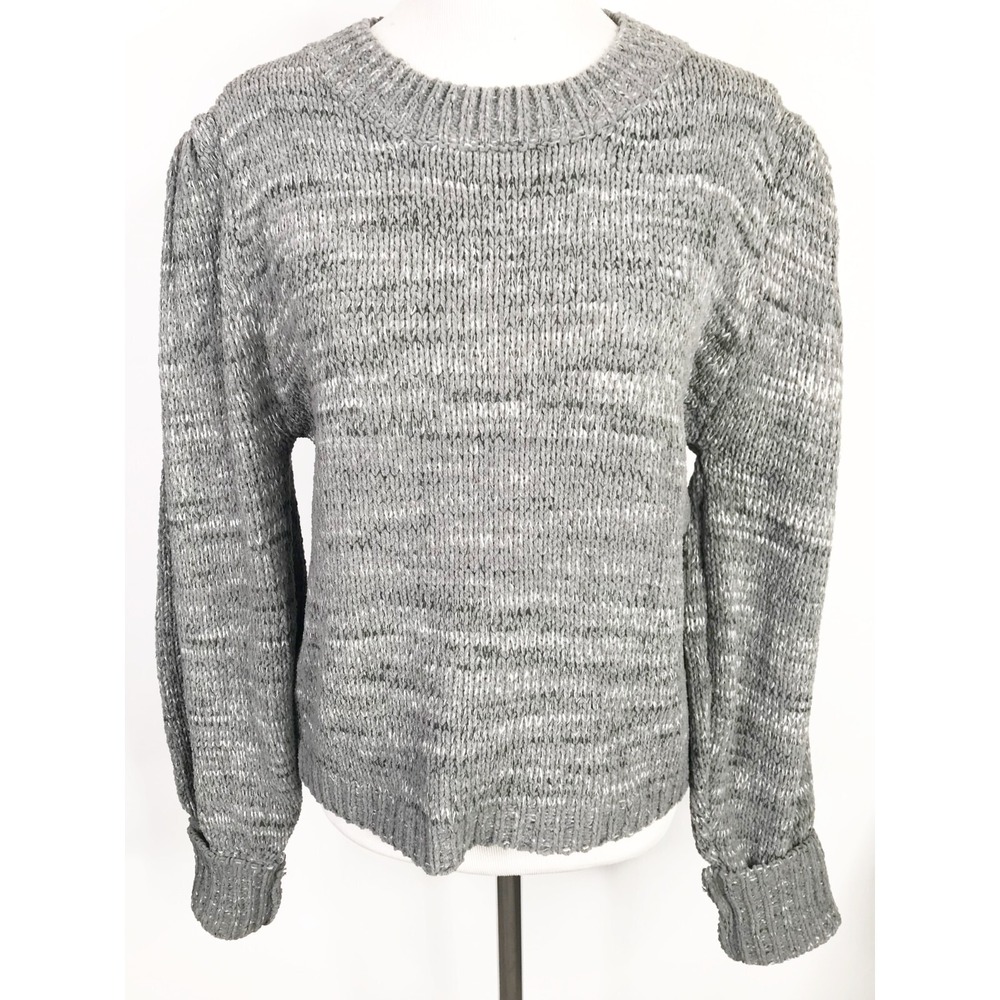 Allison New York Sweater Womens Large Grey Space Dye Chenille Puff Sleeve Comfy